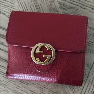 Gucci Burgundy Leather Wallet with Gold Logo